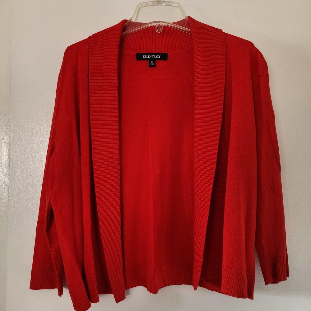 S Red Long Sleeve Cardigan Shrug by Ellen Tracy, Size Small